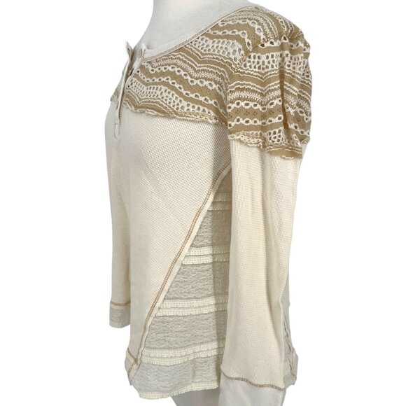 Sundance Clara Thermal Ivory Lace Button Accent Long Sleeve Top Size Medium - Picture 4 of 12